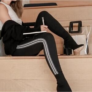 Athleta Track Tux Tight Womens Size Small Black/White Stripe